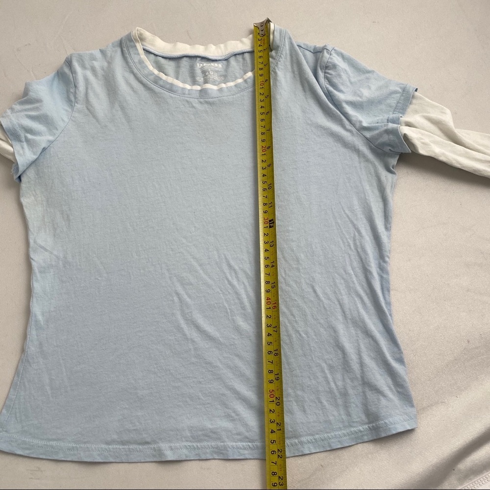 Express faux layer blue and white long sleeve layered style t-shirt - Picture 8 of 10